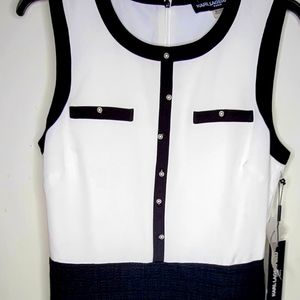 NWT Karl Lagerfeld Sleeveless Shift Dress Black White Faux Pearl Accents size 6